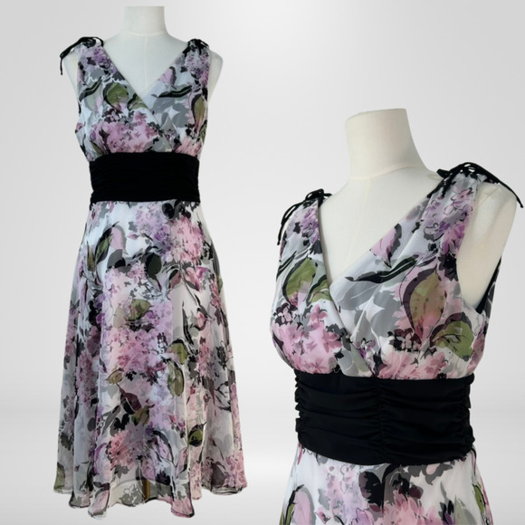 Dressbarn Women Y2K Floral Babydoll Midi Dress Size 10 Bloomcore Picnic Feminine - Picture 1 of 11